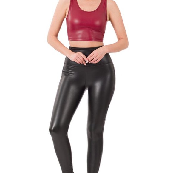 Black Leather Tank Crop Top - Picture 2 of 4